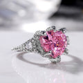 European Style Heart Shape Simulated Pink Diamond Zircon Women's Luxury Wedding Proposal Ring view 3