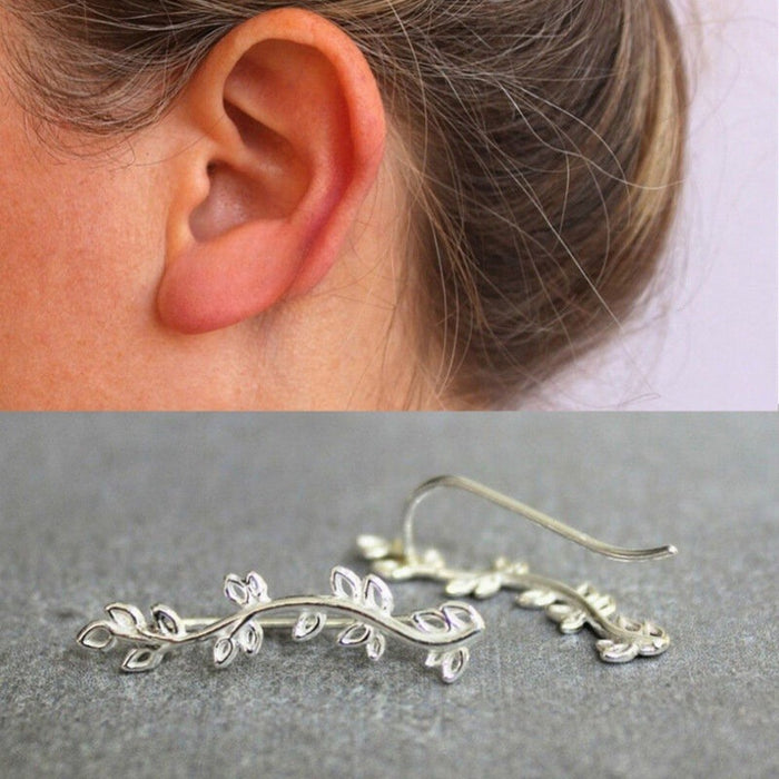 Natural Trendy Multi Layer Leaf Earrings Curved Branch Leaves Dangle Ear Jewelry For Women