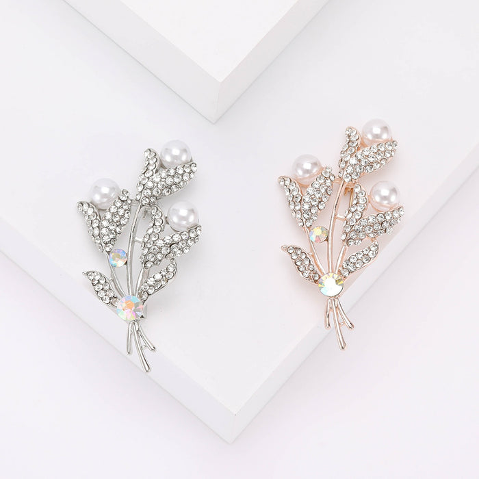 Alloy Rhinestone Pearl Brooch Pin For Clothing And Suit Decoration