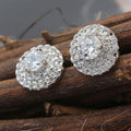 Luxury Full Pave Cubic Zirconia Stud Earrings, Engagement Banquet Ear Jewelry For Women view 1
