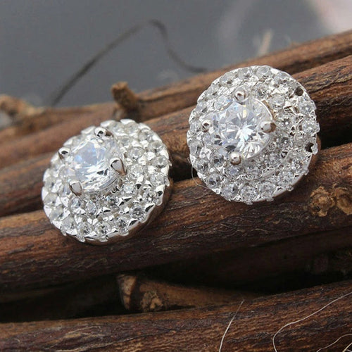 Luxury Full Pave Cubic Zirconia Stud Earrings, Engagement Banquet Ear Jewelry For Women