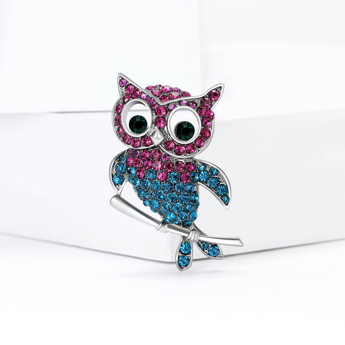 Alloy Rhinestone Colorblock Owl Brooch For Creative Clothing Decoration