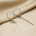 Korean Asymmetric Circle Stick Long Tassel Alloy Drop Stud Earrings view 4