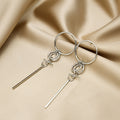 Korean Asymmetric Circle Stick Long Tassel Alloy Drop Stud Earrings view 3