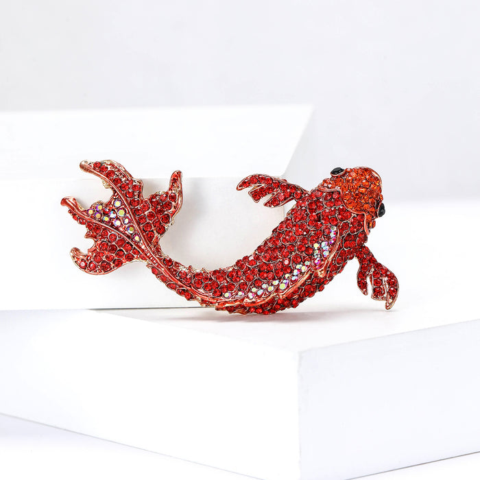 Alloy Rhinestone Red Koi Brooch For Lucky Apparel Decoration