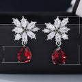 Pear Shaped Red Zircon Full Pave Stud Dangle Earrings For Women Fashion Jewelry view 5