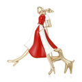 Alloy Enamel Cartoon Dog Walking Girl Brooch For Clothing Decoration view 2