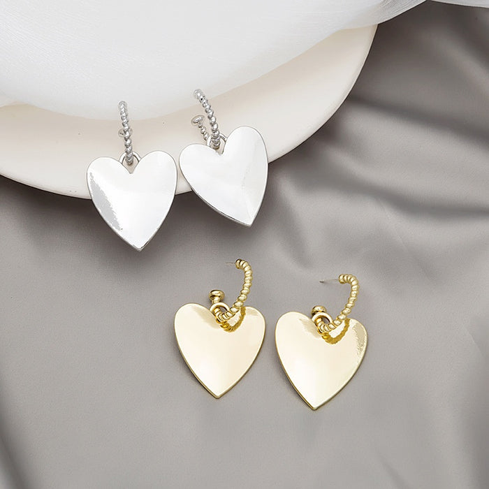 Vintage Hong Kong Style Alloy Enamel Oversized Heart Pendant Hoop Stud Drop Fashion Earrings