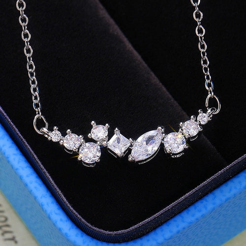 3A Zircon Pave Pendant Necklace, Copper Platinum Plated Simple Fashion Jewelry