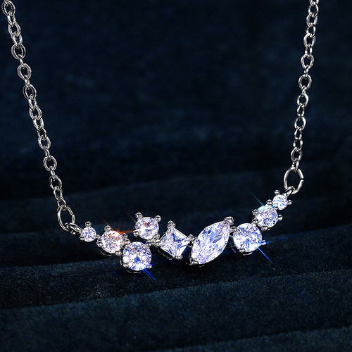 3A Zircon Pave Pendant Necklace, Copper Platinum Plated Simple Fashion Jewelry