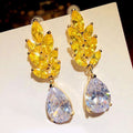 Light Luxury Gold Wheat Ear Teardrop Zircon Earrings For Women Fashion OL Drop Earrings view 3