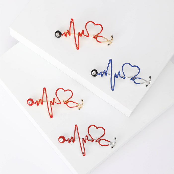Enamel Alloy Heartbeat Heart Brooch For Medical Uniform Accessories