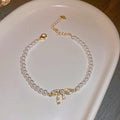 Gold Plated Alloy Baroque Pearl Bow Beaded Bracelet Korean Fashion Butterfly Charm Jewelry view 2