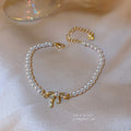 Gold Plated Alloy Baroque Pearl Bow Beaded Bracelet Korean Fashion Butterfly Charm Jewelry view 4