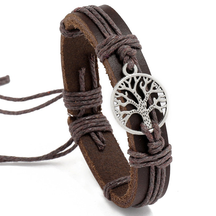 New Vintage Leather Tree Of Life Bracelet Creative Braided Adjustable Rope Jewelry For Men Women