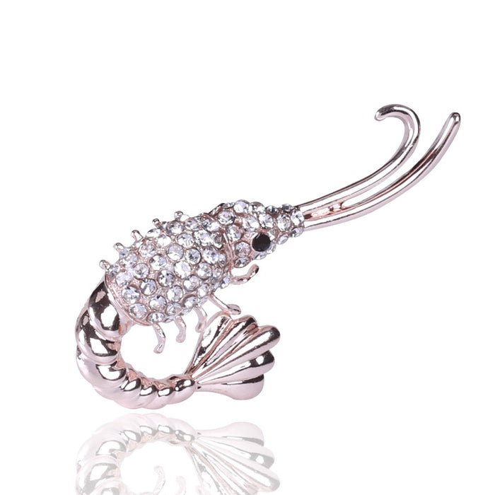 Cute Alloy Rhinestone Shrimp Brooch Pin For Cardigans And Coats