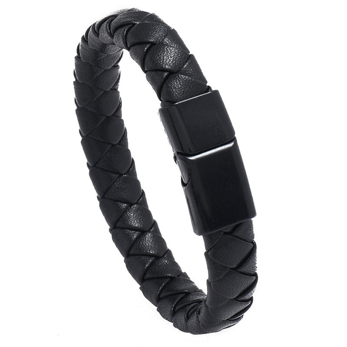 Men's Braided PU Leather Bracelet With Magnetic Clasp Fashion Wristband Bangle Jewelry