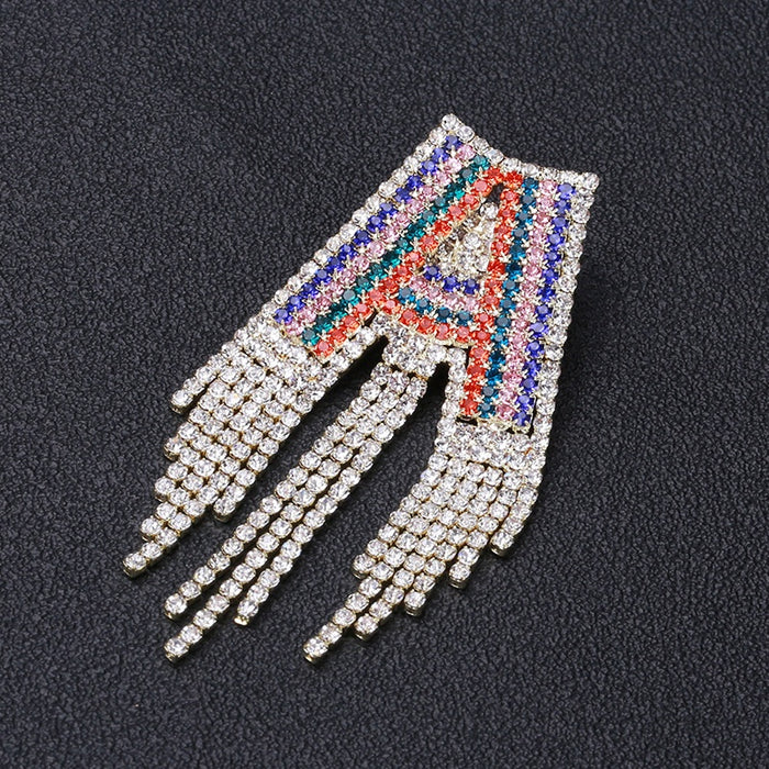 Alloy Rhinestone Letter A Tassel Brooch Pin For Statement Outfits