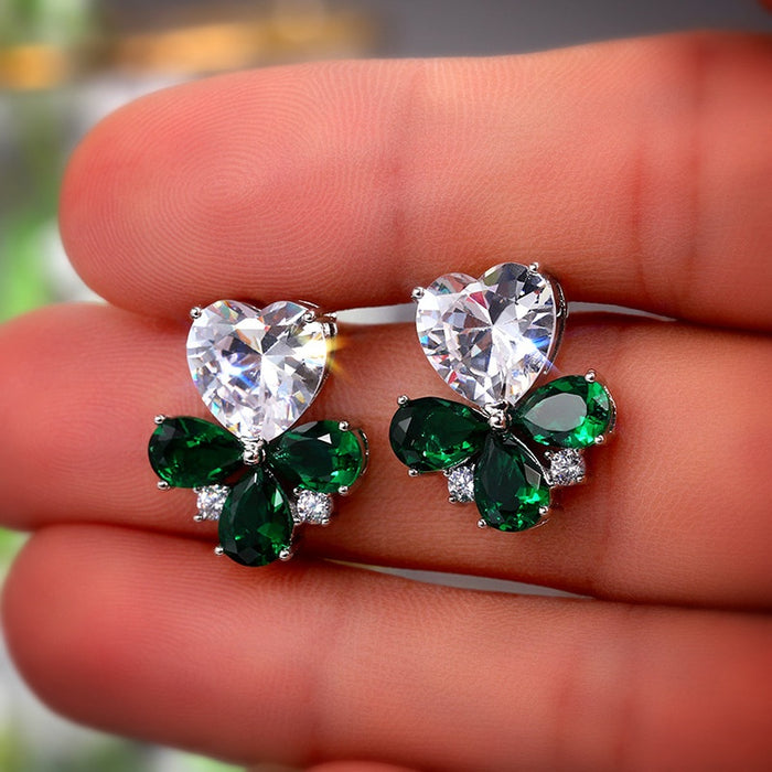 Japanese Korean Style Sweet Flower Heart Zircon Stud Earrings Fashion Women's Ear Jewelry