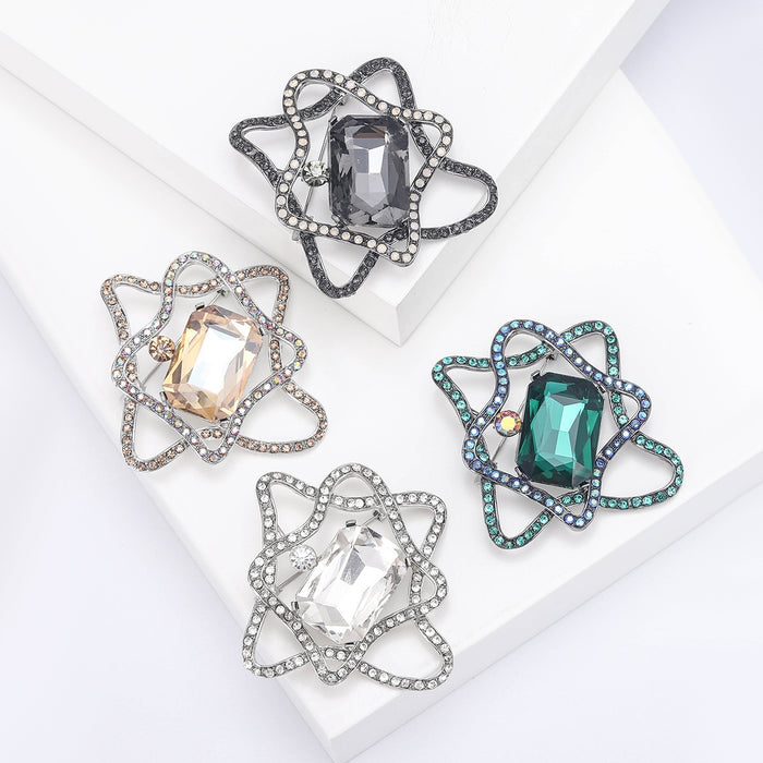 Metal Alloy Rhinestone Five Point Star Brooch Pin For Clothing