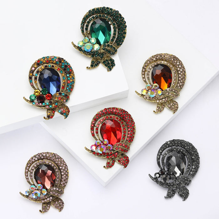 Vintage Alloy Glass Brooch Pin For Women's Blazers And Cardigans