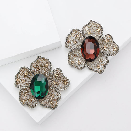 Alloy Rhinestone Large Flower Brooch Pin For Dresses And Shawls