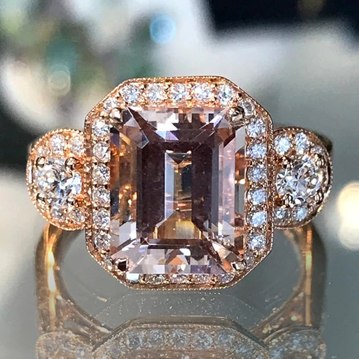 Rose Gold Plated Square Cut Zircon Princess Ring For Women Fashion Business Event Jewelry