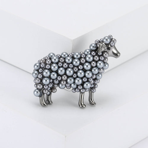 Alloy Pearl Sheep Brooch Pin For Cute Animal Apparel Decoration