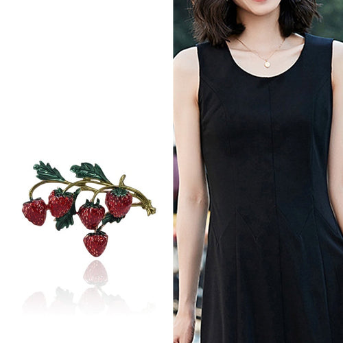 Alloy Enamel Strawberry Fruit Brooch For Fashion Collars And Lapels