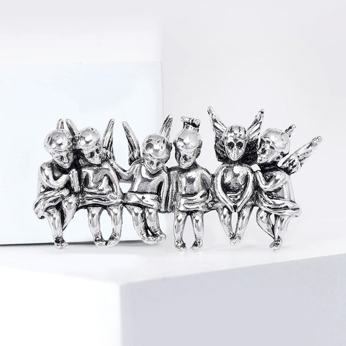 Vintage Alloy Six Angels Brooch For Women's Coat Lapel Decor