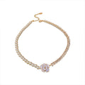 Gold Plated Alloy Korean Vintage Pearl Rhinestone Flower Collarbone Necklace For Women view 5
