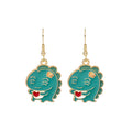 Cute Green Dinosaur Enamel Alloy Drop Earrings For Women Summer Cartoon Animal Fashion Dangle Earrings view 5