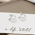 Cute Cat Ear Faux Pearl Studs Silver Needle Alloy Sweet Minimal Korean Fashion Women's Earrings view 2