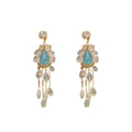 Vintage Alloy Rhinestone Faux Crystal Pearl Tassel Long Drop Earrings view 5