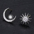 Korean Style Asymmetric Star And Moon Stud Earrings For Women Full Rhinestone Fashion Jewelry view 2