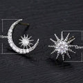 Korean Style Asymmetric Star And Moon Stud Earrings For Women Full Rhinestone Fashion Jewelry view 5