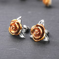 Two Tone 3D Rose Flower Stud Earrings, Fashion Floral Ear Jewelry Accessories For Women view 7