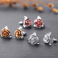 Two Tone 3D Rose Flower Stud Earrings, Fashion Floral Ear Jewelry Accessories For Women view 2