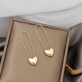 French Vintage Silver Alloy Heart Safety Pin Drop Earrings, Minimalist Elegant Commuter Stud Earrings view 4