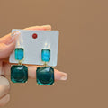 Elegant Geometric Square Crystal Drop Studs With Transparent Gemstone Alloy Setting For Women Earrings view 2
