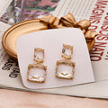 Elegant Geometric Square Crystal Drop Studs With Transparent Gemstone Alloy Setting For Women Earrings view 3