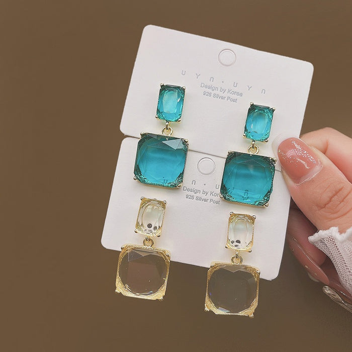 Elegant Geometric Square Crystal Drop Studs With Transparent Gemstone Alloy Setting For Women Earrings
