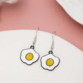 Cute Fried Egg Shape Enamel Alloy Drop Dangle Earrings For Women Cartoon Food Jewelry Earrings view 3