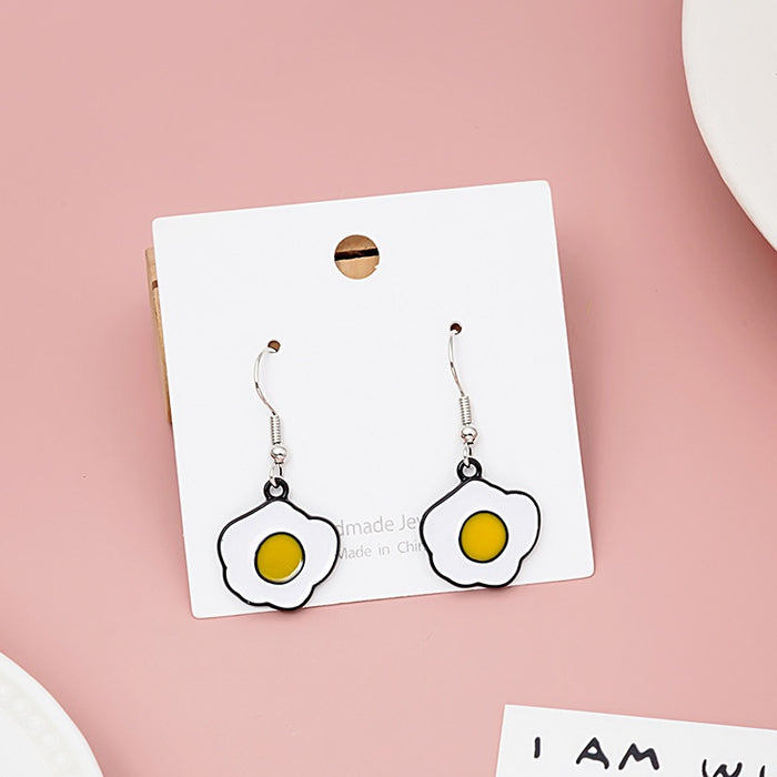 Cute Fried Egg Shape Enamel Alloy Drop Dangle Earrings For Women Cartoon Food Jewelry Earrings