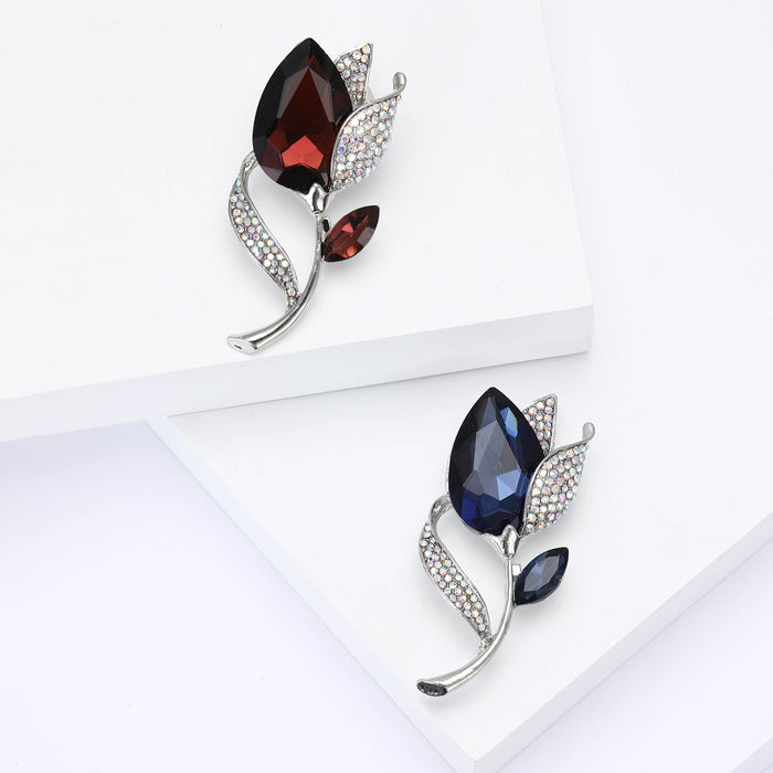 Alloy Glass Flower Brooch Pin For Womens Suit And Cardigan Decoration