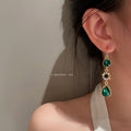Vintage Alloy Teardrop Flower Zircon Emerald Ear Hook Drop Earrings For Women view 4