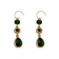 Vintage Alloy Teardrop Flower Zircon Emerald Ear Hook Drop Earrings For Women view 5