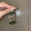 Vintage Alloy Teardrop Flower Zircon Emerald Ear Hook Drop Earrings For Women view 1