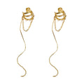 Korean Minimalist Pearl Tassel Rhinestone Ear Cuff Clip-on Earrings, Long Geometric No Piercing Style view 5