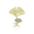 Matte Alloy Pearl Ginkgo Leaf Brooch Pin For Clothing Fastening view 1